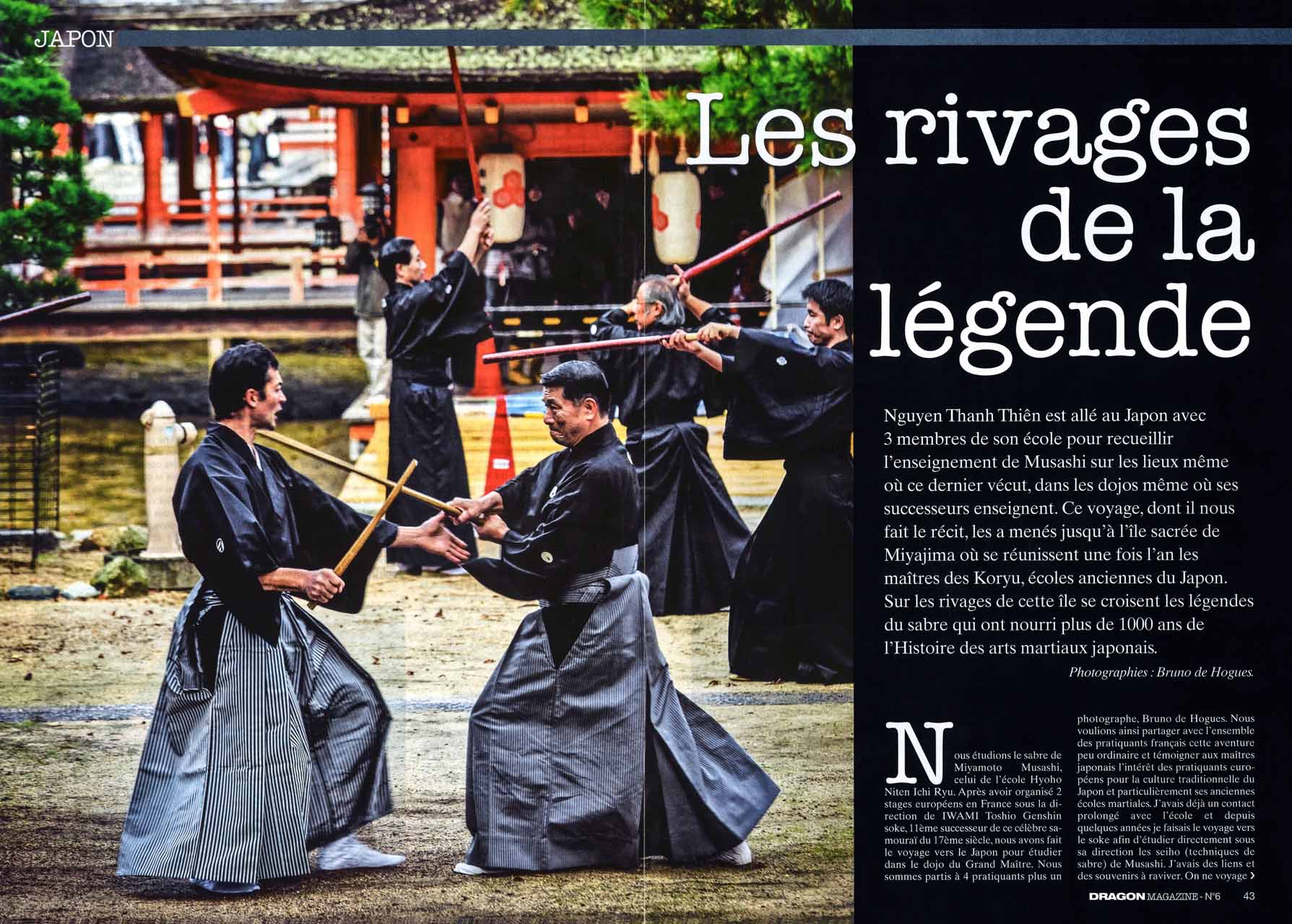 Publication dans Dragon Magazine d'un reportage au Japon sur l'école d'arts martiaux Niten du Maître Musashi